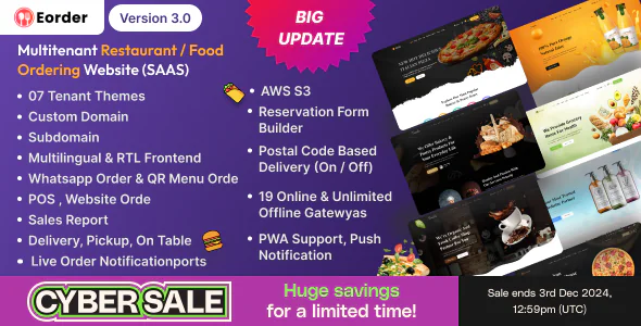 Eorder v3.0 - Multitenant Restaurant / Food Ordering Website (SAAS)