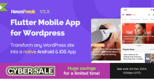 Newsfreak v2.2.1 - Flutter Mobile App for WordPress