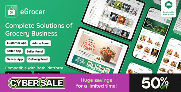 eGrocer v2.0.5 - Online Multi Vendor Grocery Store, eCommerce Marketplace Flutter Full App with Admi