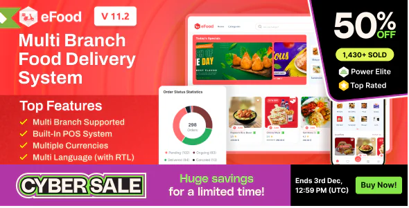 eFood v11.2 - Food Delivery App with Laravel Admin Panel + Delivery Man App