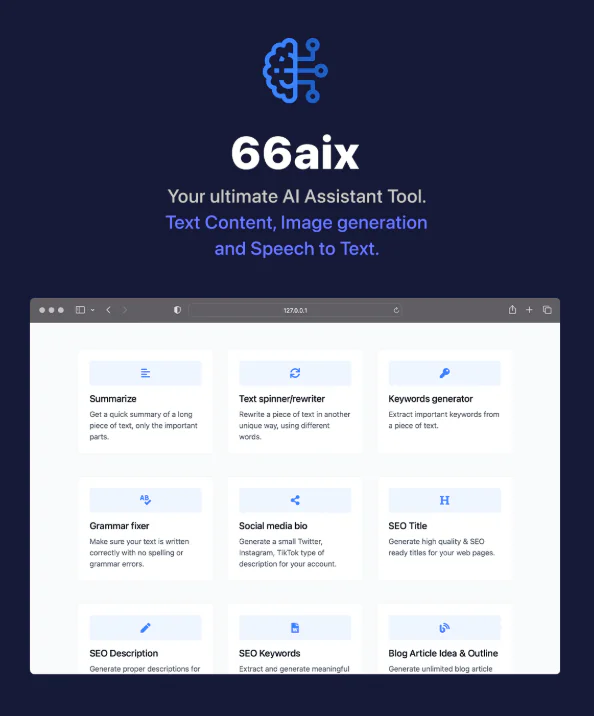 66aix - AI Content, Chat Bot, Images Generator & Speech to Text (SAAS)